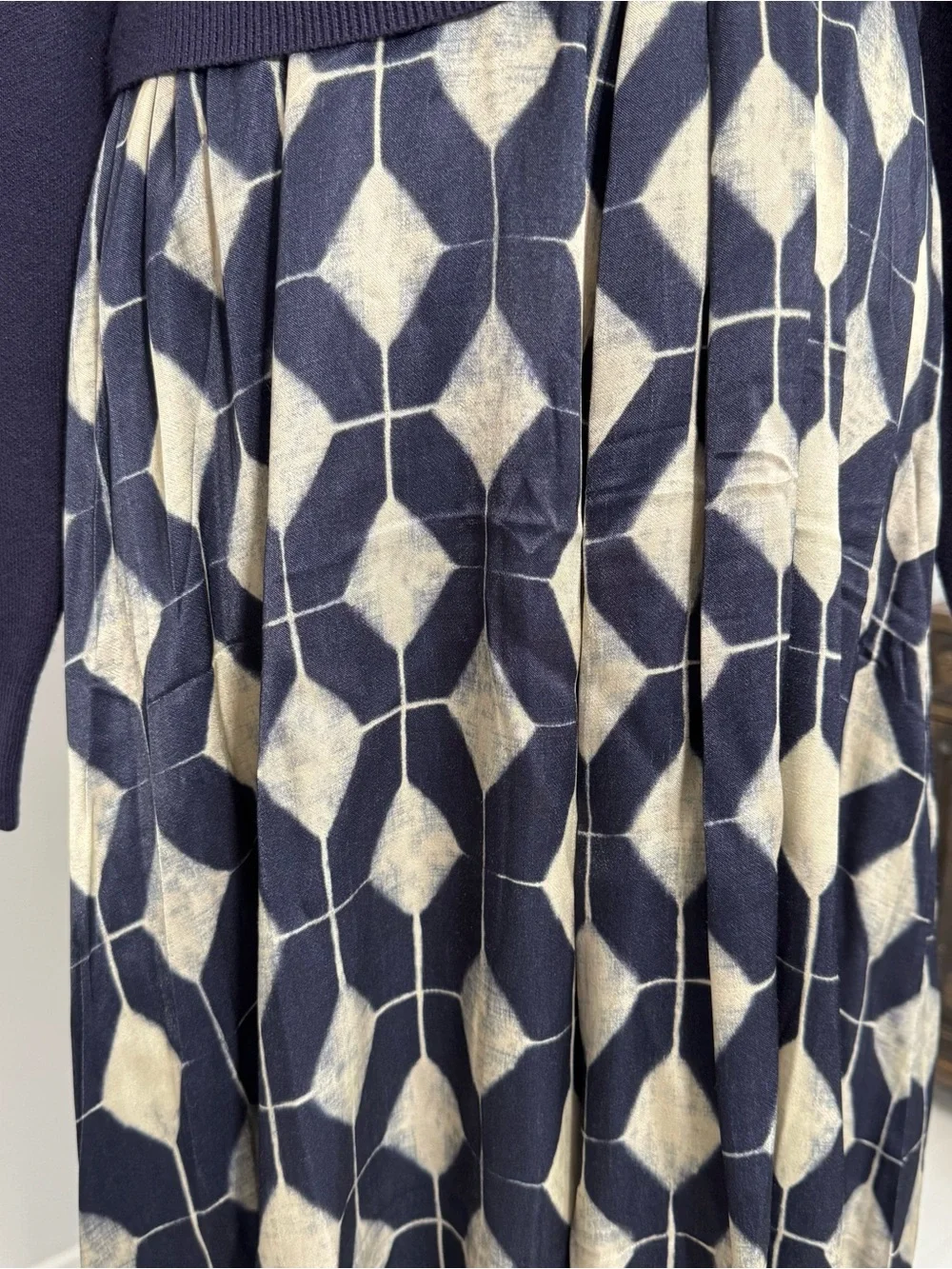 Anthropologie Boho Coastal Twofer Maxi Sweater Dress NWT XL Navy Geometric